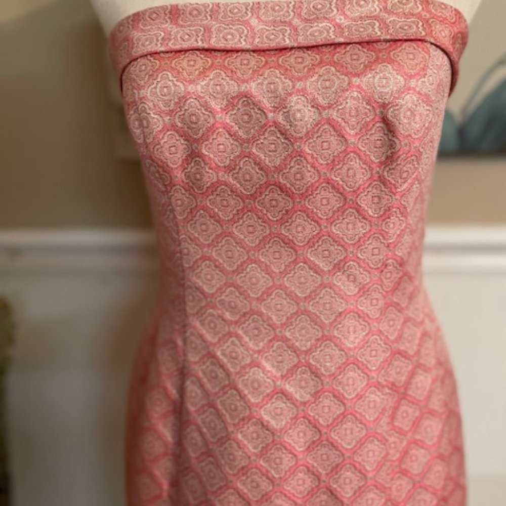 Escada Sz 36 Pink, Sliver, Gold Strapless Brocade Evening Dress - Picture 3 of 15